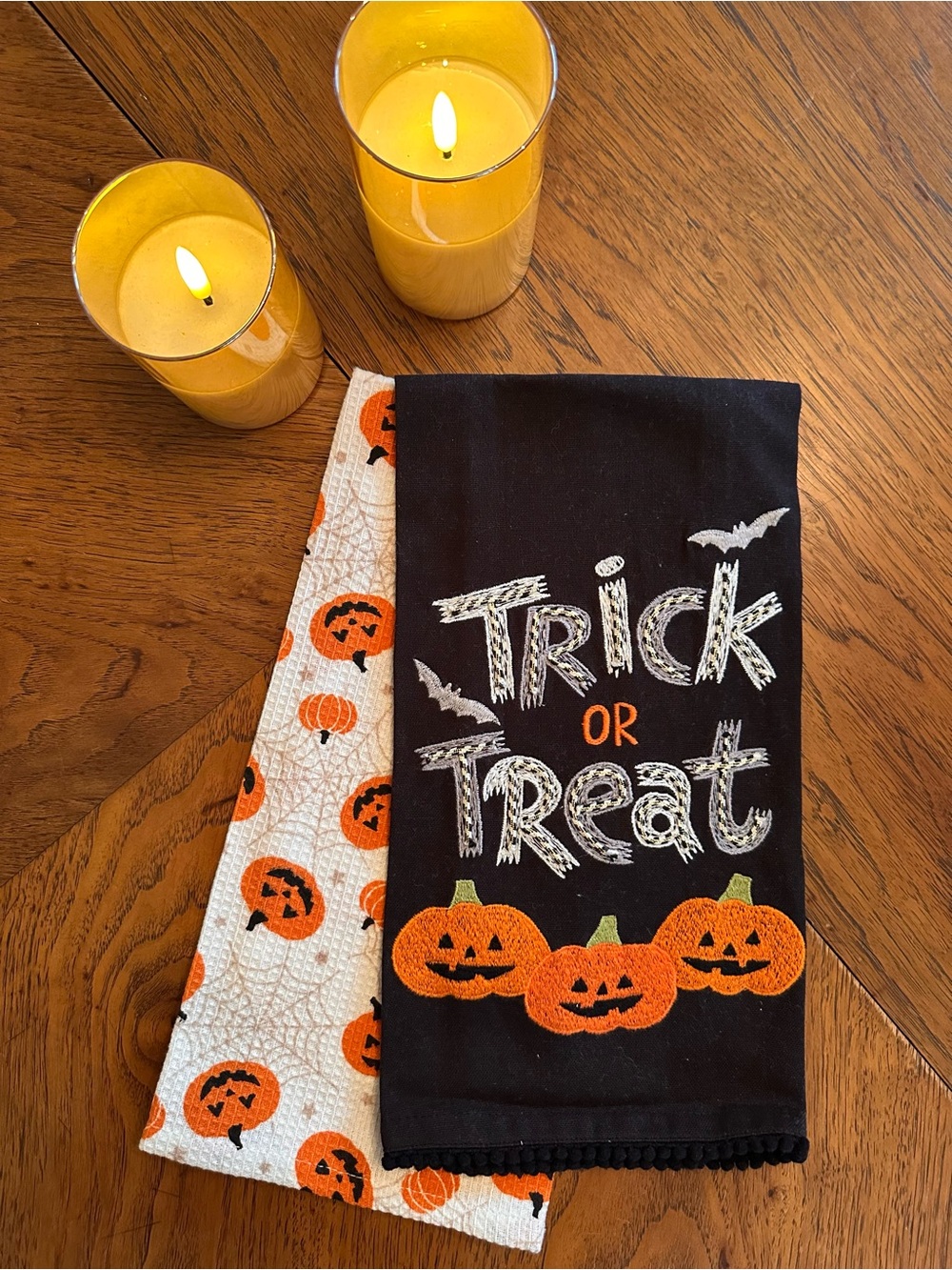 Trick or Treat Halloween Kitchen Towels - Black & Orange